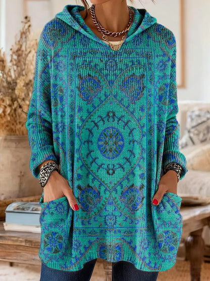 Alice - Retro Ethnic Print Hooded Tunic