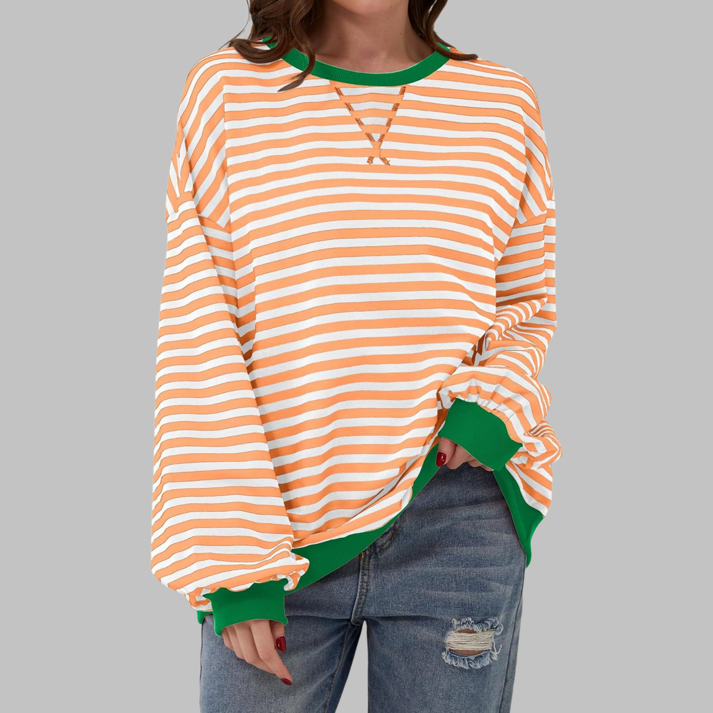 aiko | Classic Striped Crewneck Long-Sleeve Sweatshirt