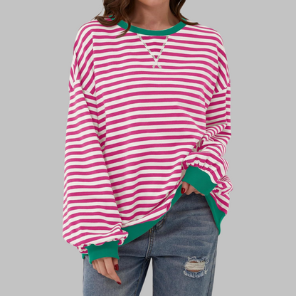 aiko | Classic Striped Crewneck Long-Sleeve Sweatshirt