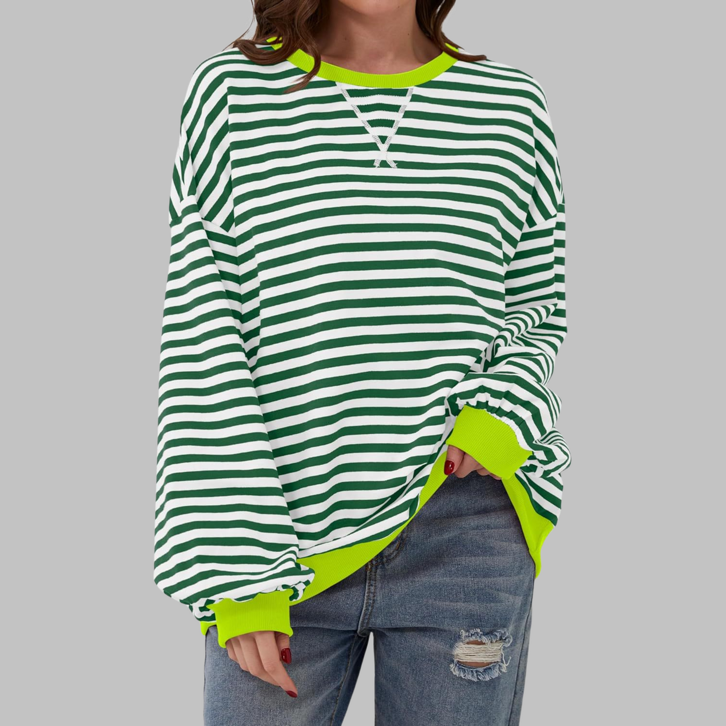 aiko | Classic Striped Crewneck Long-Sleeve Sweatshirt