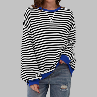 aiko | Classic Striped Crewneck Long-Sleeve Sweatshirt