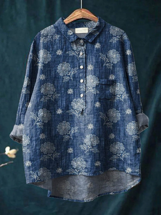 Alessia™ | Timeless Patterned Linen Blouse