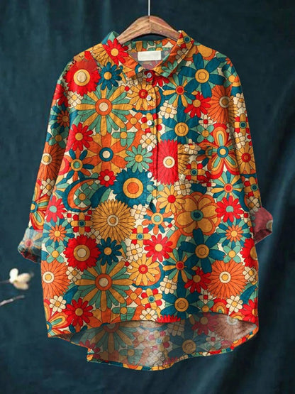 Elena™ | Timeless Patterned Linen Blouse