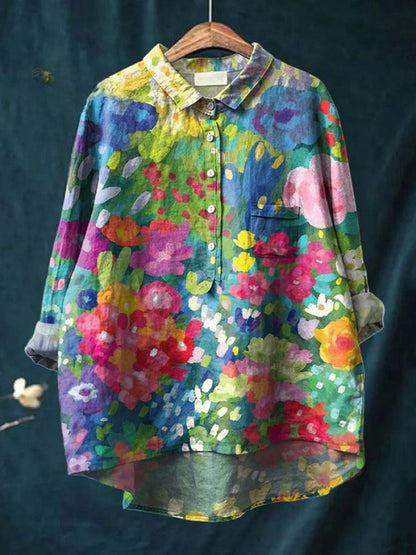Elena™ | Timeless Patterned Linen Blouse