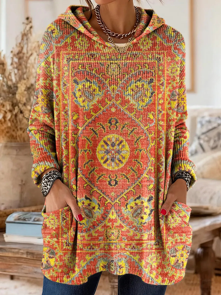 Alice - Retro Ethnic Print Hooded Tunic
